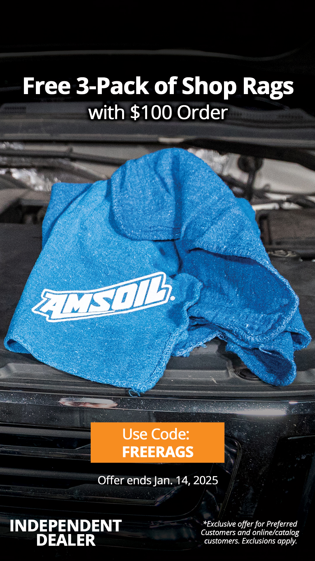 Free 3 Pack of Shop Rags with $100 order!